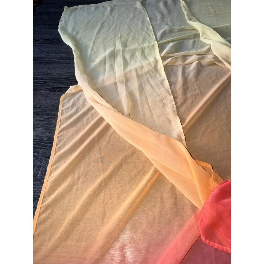 Fashion Nova Womens Ombre Sheer Kimono Cover Up Yellow Orange Pink XL Longline